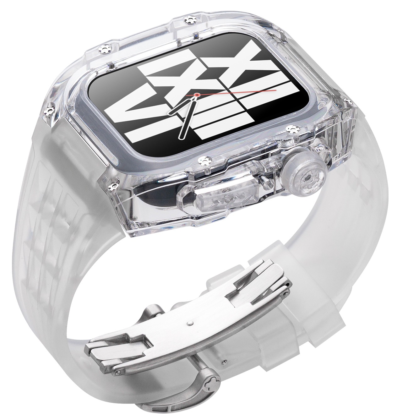 Cristal transparente caja de reloj para Apple Watch modificado reloj caso iWatch8 funda protectora de caucho de flúor Correa 44/45