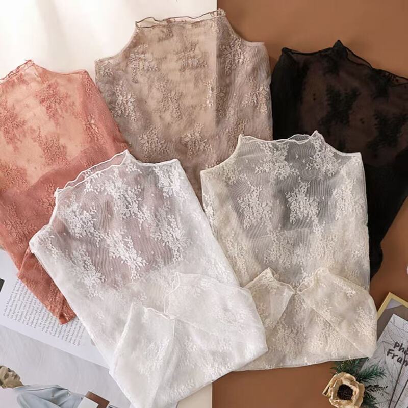 [Manufactured by a Major Factory] High-End Lace Base Shirt, Ultra-Lightweight Women's Long-Sleeve Mesh Top, Sexy Inner Wear Blouse