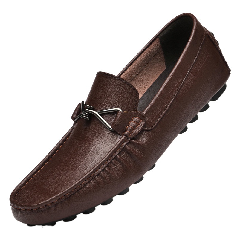 Verano nuevos zapatos de cuero de vaca guisantes zapatos aumentaron 6cm casual suave inferior slip-on moda estilo coreano zapatos de los hombres