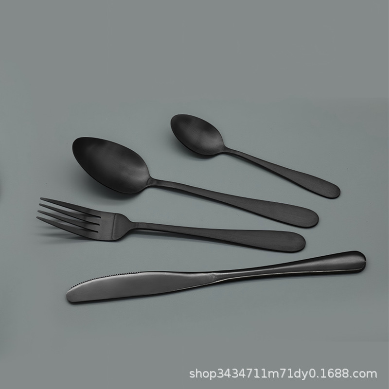 Cross-Border Amazon 1010 Plated Cutlery Set Black Gold Stainless Steel Cutlery Western-Style Steak Knife, Fork, Spoon Cross-Border Amazon 1010 Plated Cutlery Set Black Gold Stainless Steel Cutlery Western-Style Steak Knife, Fork, Spoon