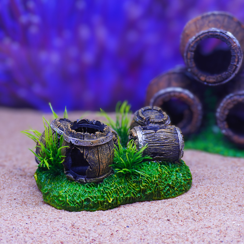 Estilo explosivo musgo adornos de guijarros reales pecera acuario decoración paisajismo barril de vino resina evitación casa en stock