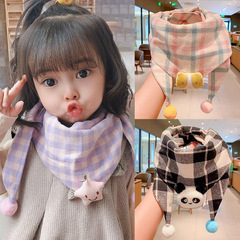 Autumn/Winter Children's Triangular Scarf Cute Cartoon Grid Triangular Scarf Baby Leak-Proof Drool Cloth for Both Boys and Girls, Warm Neck Scarf