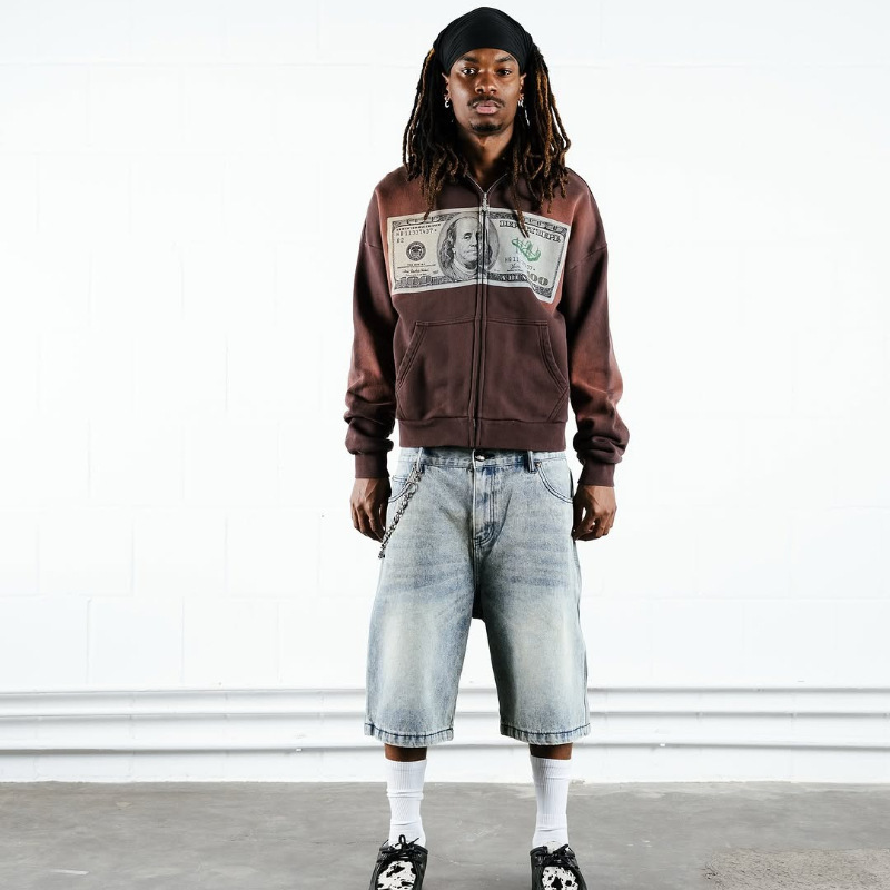 Men's Clothing Dollar Print Zipper Sweatshirt Street Wear Goth Hip Hop Pure Y2K Men's Vintage Sweatshirt Oversized Harajuku_viptrois.com