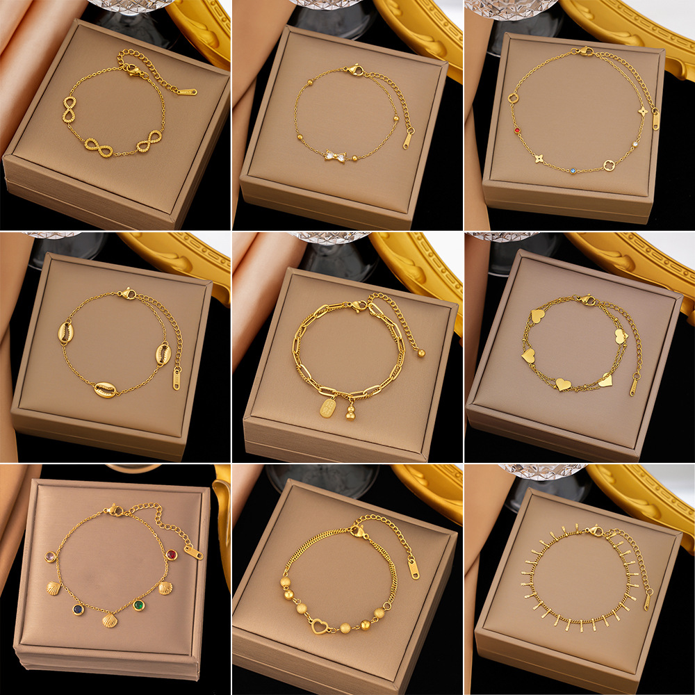 跨境夏季新款彩钻贝壳海洋风手链女小众设计钛钢手链高级感不掉色