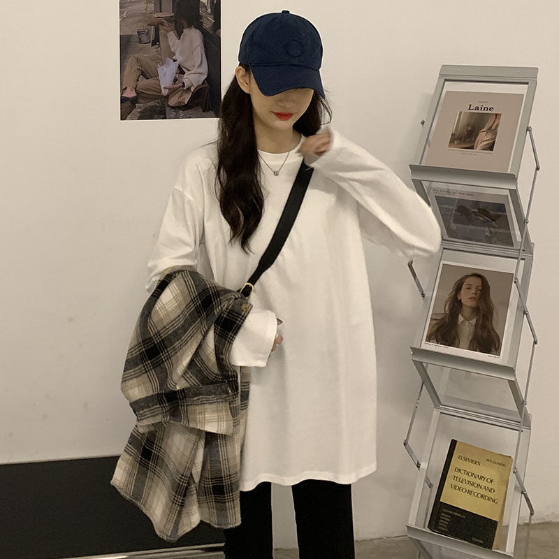 2026 Spring and Summer New Ins Trendy Solid Color Long-Sleeved T-Shirt for Women, Loose Mid-Length Style, Layered with Round Neck Base Layer Shirt 2026 Spring and Summer New Ins Trendy Solid Color Long-Sleeved T-Shirt for Women, Loose Mid-Length Style, Layered with Round Neck Base Layer Shirt
