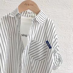 Boys' Shirt 2024 Spring Boys' Vertical Striped Sun Protection Shirt Korean Style Long Sleeve Student Shirt Stylish Top