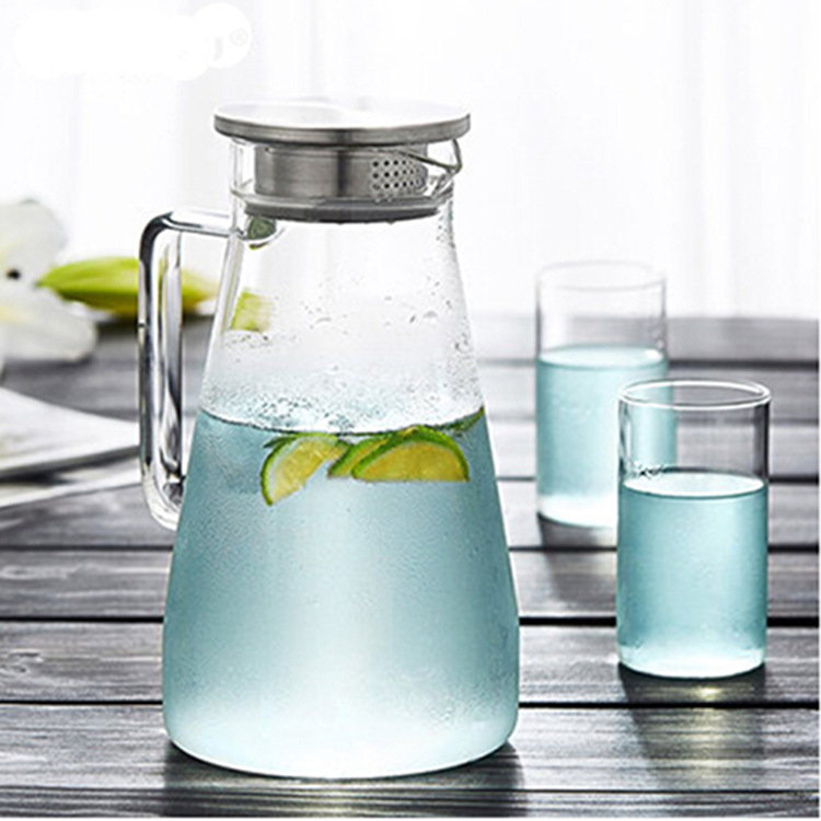 Creativo mango cuadrado vidrio borosilicato botella de agua fría hogar cubierta de acero inoxidable cuatro estaciones olla de gran capacidad jugo botella de agua fría