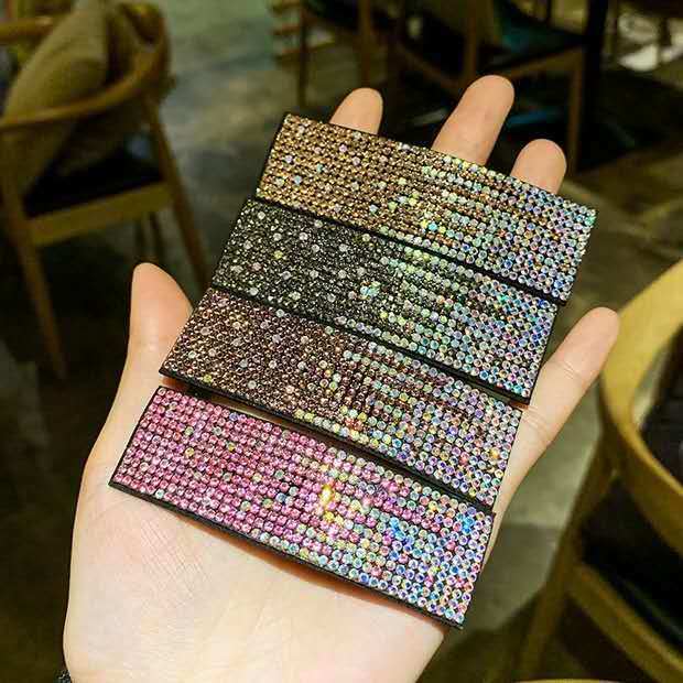 水鑽女生大號碎發BB夾 頭髮固定飾品劉海夾 漸變色水晶貼貼髮夾