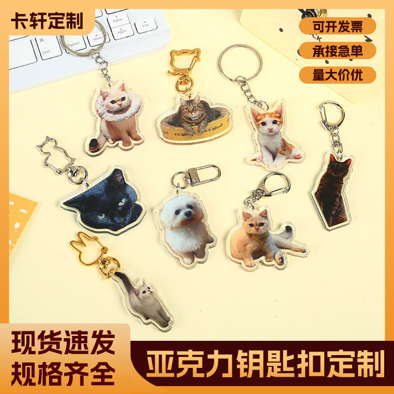 Acrylic Keychain Customized Cute Style Pet Cat and Dog DIY Chain Funny Expression Pack Photo Pendant