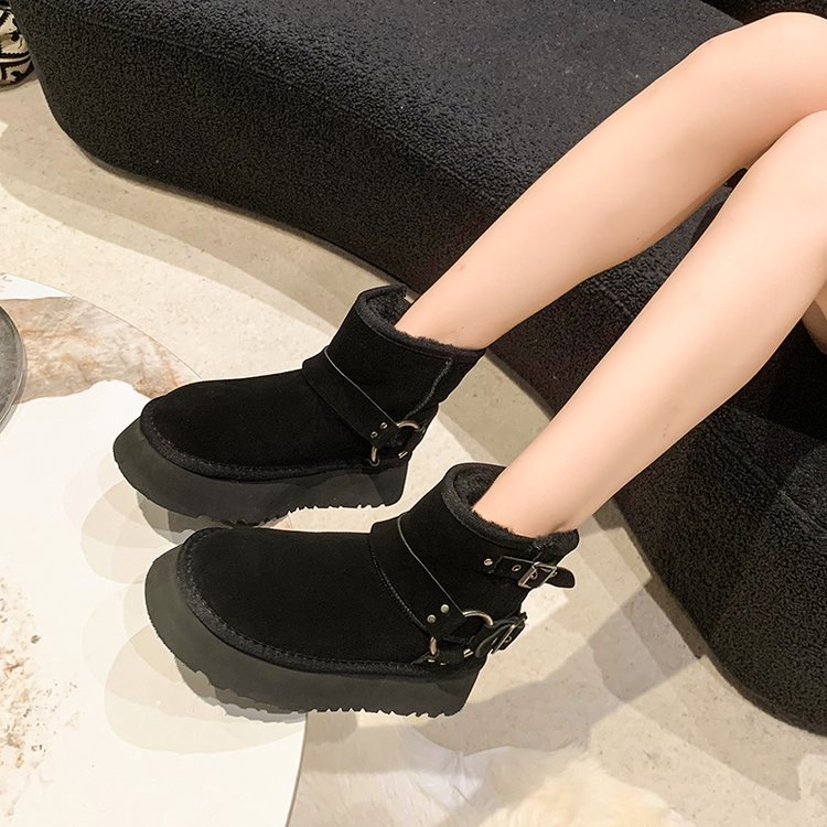 Cizme de zăpadă cu talpă groasă pentru femei, iarna 2023, noi, din pluș și izolație groasă, burete, cizme scurte de zăpadă din bumbac_voghion.com