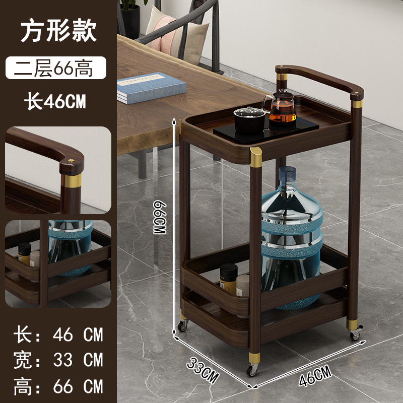 Mesa de té móvil, carrito móvil, mesa de té cuadrada ovalada redonda multicapa, varios lados de bambú, nuevo estilo chino