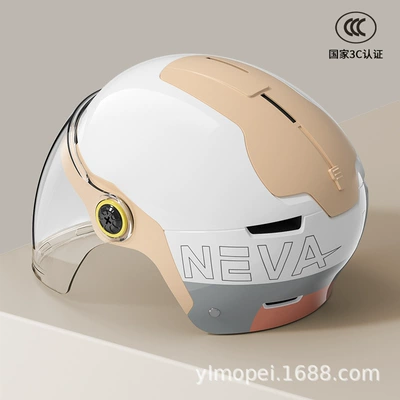 Motosiklet kaskı (dəbilqə) | battery bike riding half helmet - rice-white-neva-flower-transparent-long-mirror