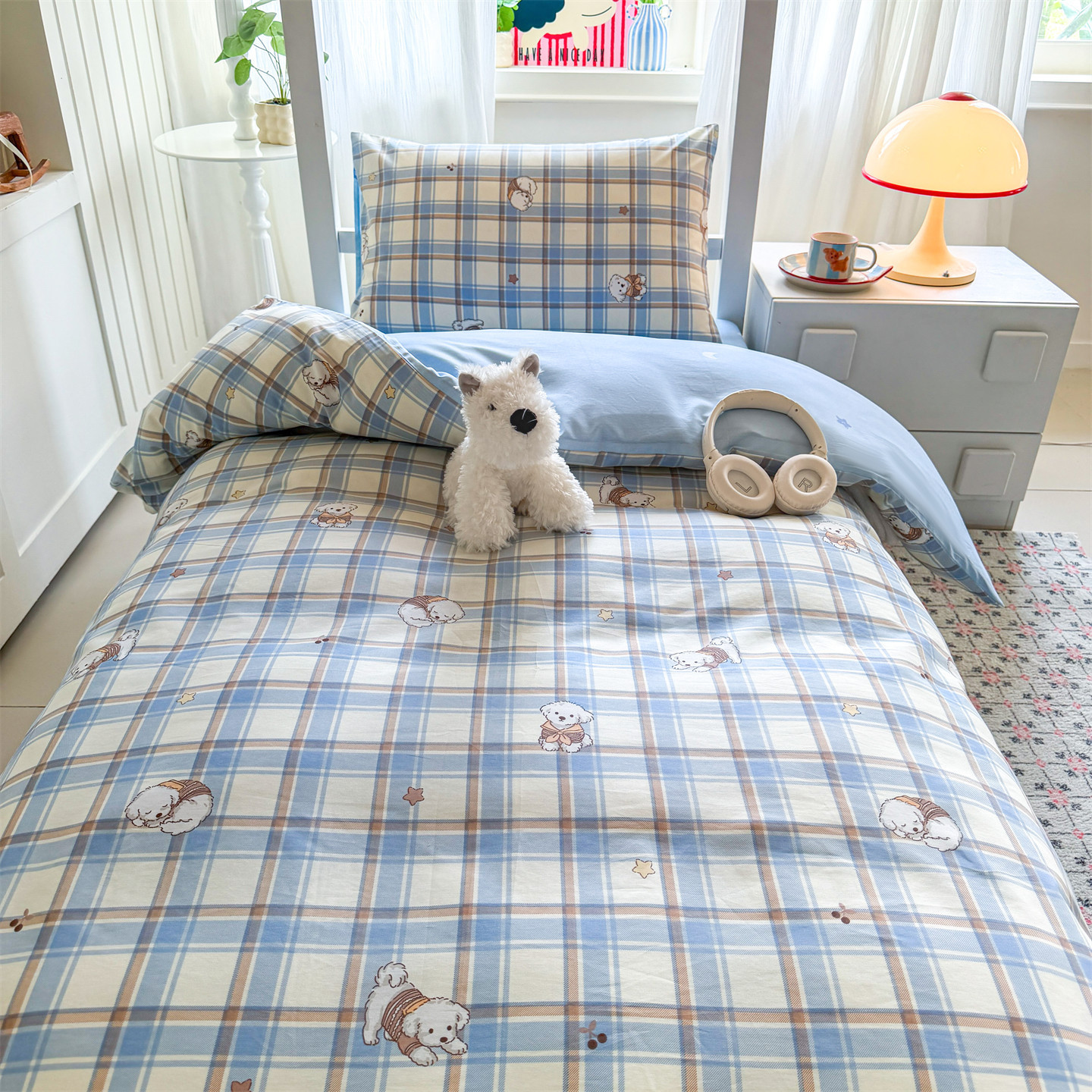 Sábanas de dormitorio de estudiantes de algodón de tres piezas, colchón de algodón, ropa de cama, cuatro estaciones, temporada escolar general