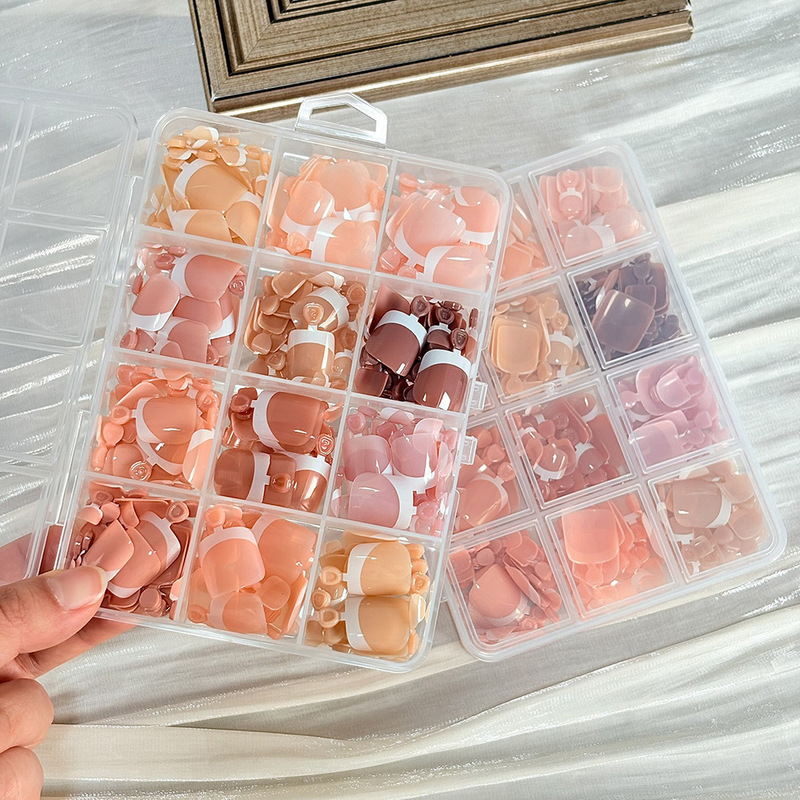 Cross-Border 288-Piece French-Style White-Edged Short Square Toenail Tips, 12 Colors Boxed, Retro Simple Nail Art Toenails