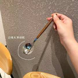 不锈钢勺子加厚夹柄甜品勺长柄咖啡搅拌勺蜂蜜勺茶勺家用调羹餐具