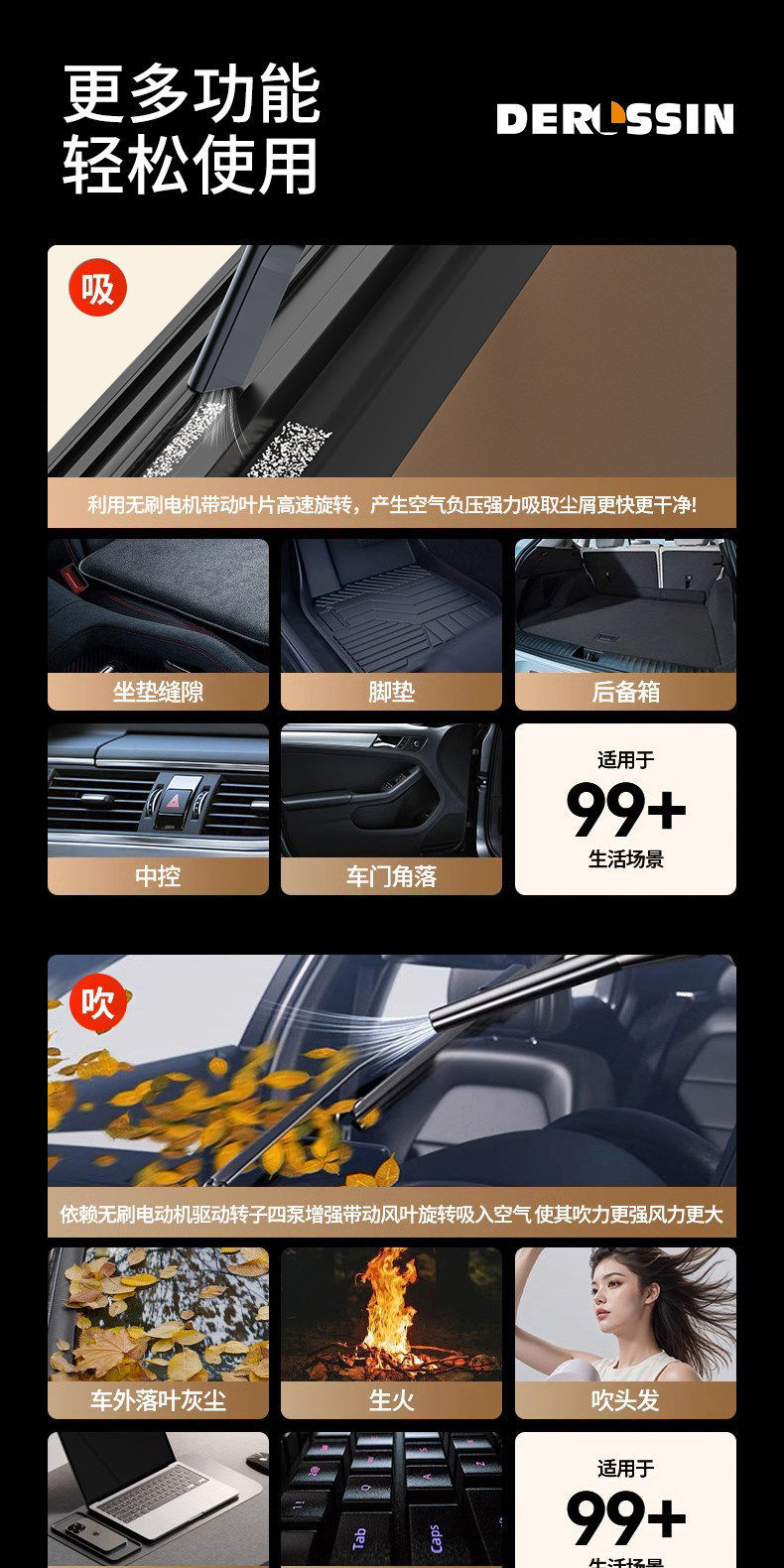 Car vacuum cleaner with strong suction, dual-use for home and car, super powerful, wireless, small handheld, high-power for car interiors