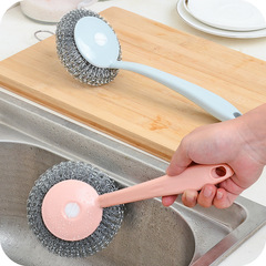 家庭用デパートの小さな商品の掛け式の鍋の神器はワイヤーボールの台所を持って多機能の長い柄の鍋のブラシをきれいにします。