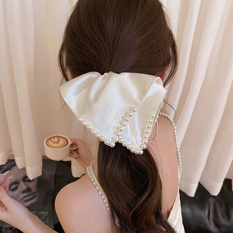 フレンチサテンパールスクエアスカーフヘアゴム女性用2025新しいスタイルハイエンド気質甘いロープローポニーテールヘアロープ|undefined