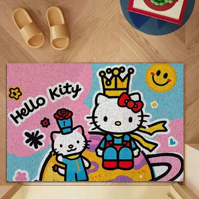 Mat, Customizable Wire Loop Mat, Avtomobil döşəmə paspasları - hello-kitty-wearing-a-crown-on-the-planet-4060cm-silk-circle