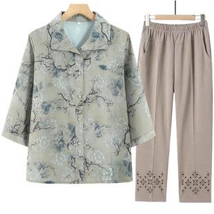 Middle-Aged and Elderly Women's Spring Blouses, Middle-Aged Women's Noble Middle-Aged Mothers' Tops, Lapel Shirt Suits