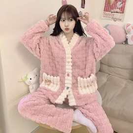 塔芙蓉睡衣女冬季新款加绒加厚保暖甜美法兰绒可外穿家居服套装