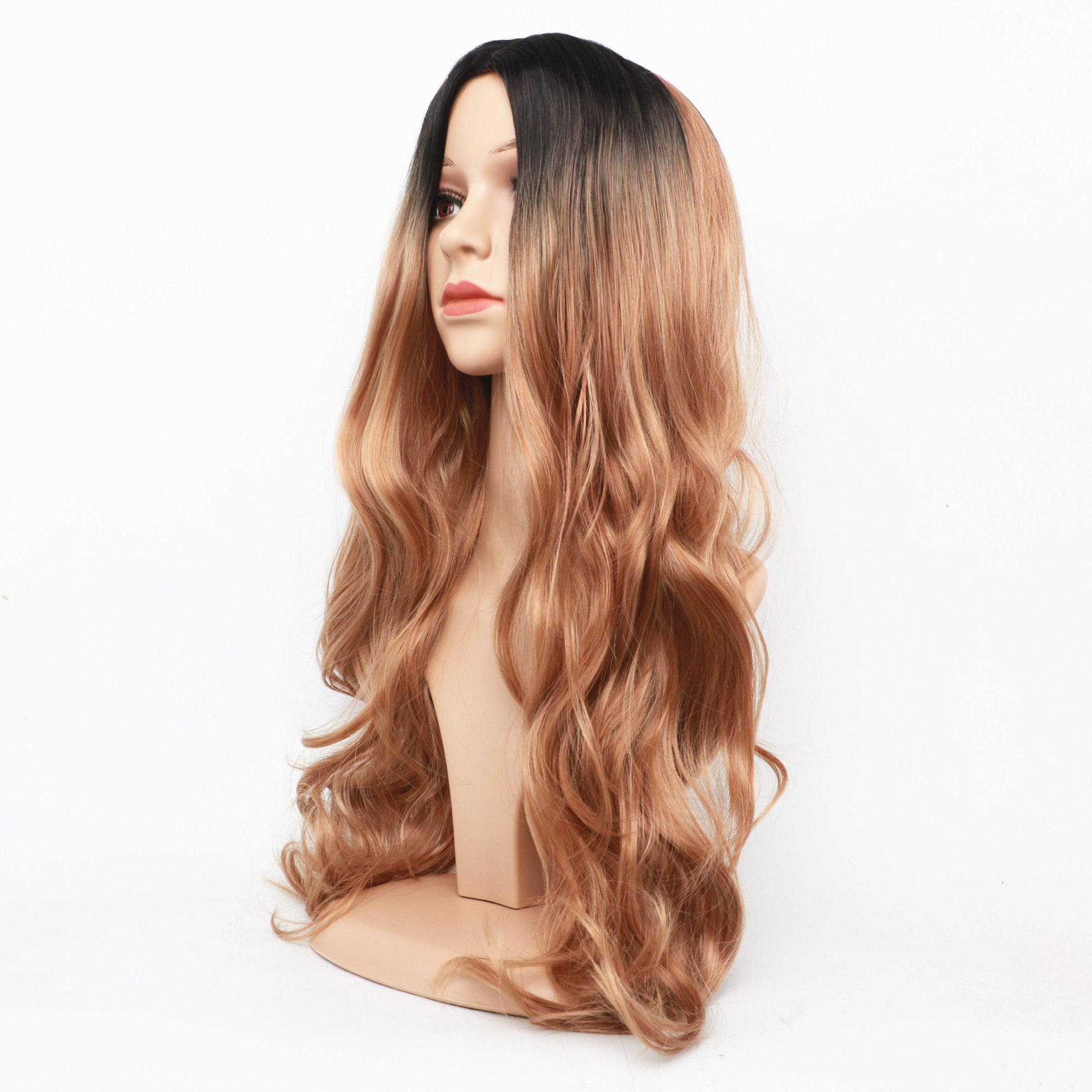 Perruque synthétique nouvelle perruque femme noir marron dégradé cheveux longs bouclés Rose maille haute température soie fibre chimique bandeau_voghion.com