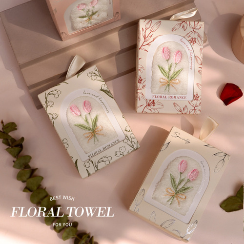Creative flower tulip embroidered towel creative souvenir gift absorbent face towel hand towel wholesale