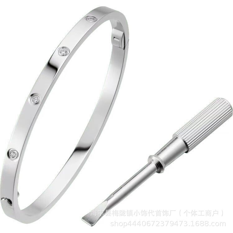卡家螺丝款四钻十钻满钻手镯女款情侣手环宽版V金不掉色手饰批发|undefined