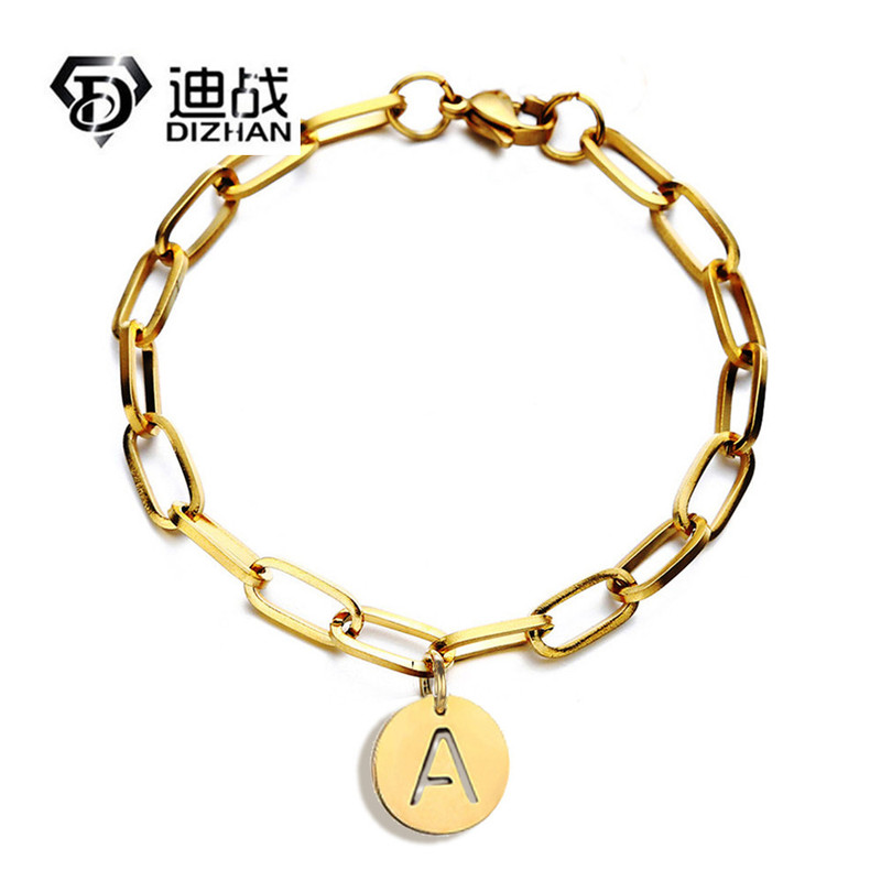 European and American fashion simple stainless steel 26 initial initial tag charm bracelet clip chain men's and women's gifts