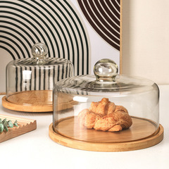 2F cake tray rotating wooden bread pastry tasting plate with lid cake cover transparent glass dome dessert display