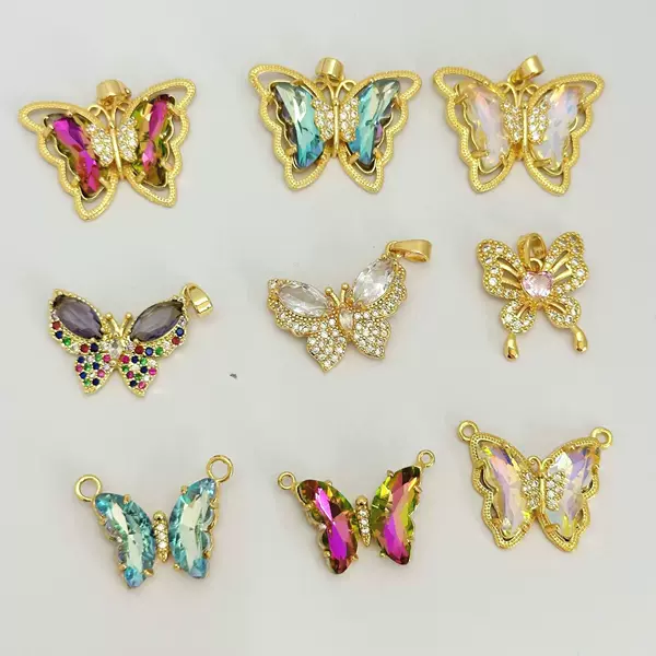 New Crystal Butterfly Copper Zircon Micro-Inlaid Zirconia Stud Earrings Pendant Ring Super Shiny Three-Dimensional Factory Wholesale