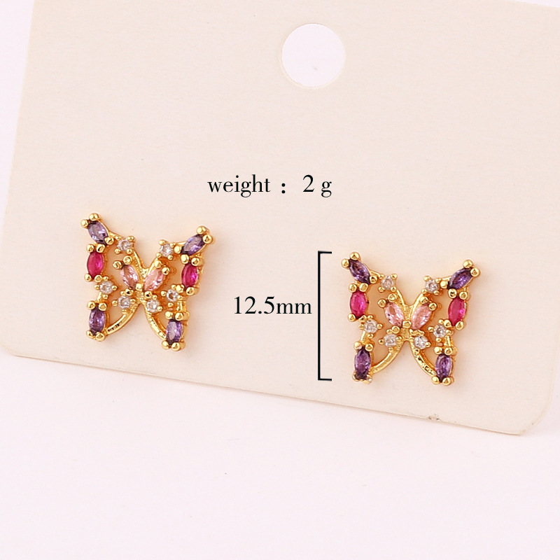 Retro Butterfly Copper Inlay Zircon Ear Studs 1 Pair