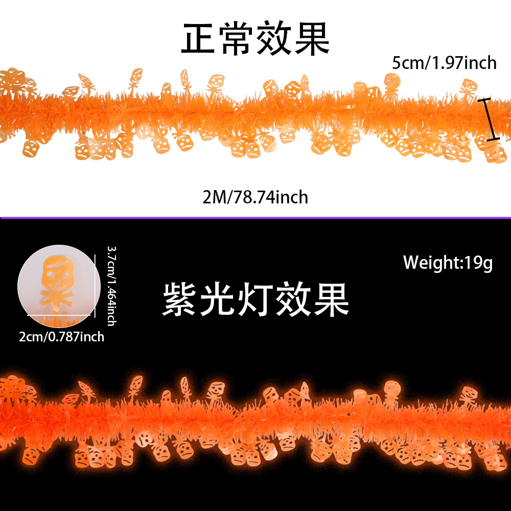 Decoración de Halloween tira fluorescente calabaza cabana embrujada atmósfera decoración fantasma calavera tira dibujo de flores