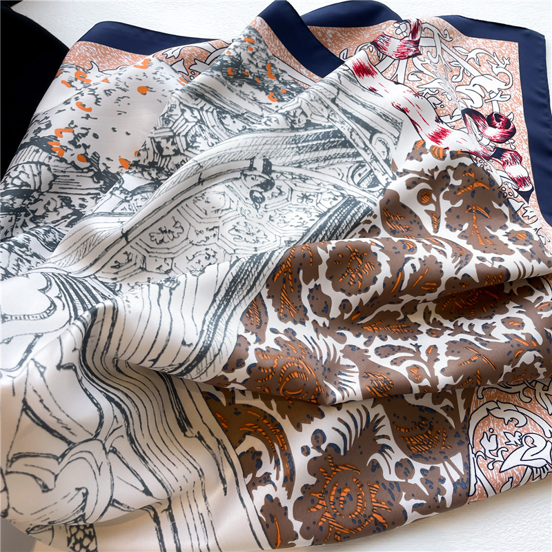 Kontrastfarbe, modischer Temperament-Schal für Damen, einfacher, leichter Luxus-Seidenschal, große Ausgabe, quadratischer Schal, 90 cm_voghion.com