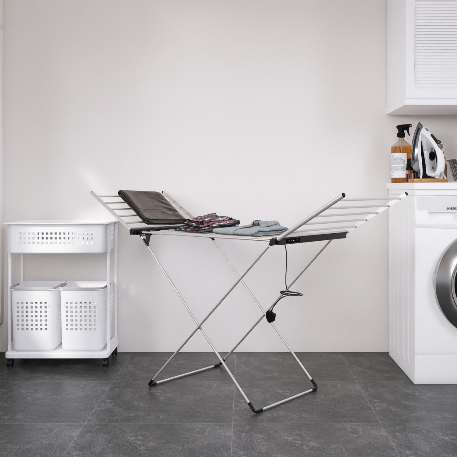 Evia Factory Direct Sales 230W Temperature Control Timing Foldableable Electric Heating Drying Rack Floor-Standing Heating Drying Clothes Rack