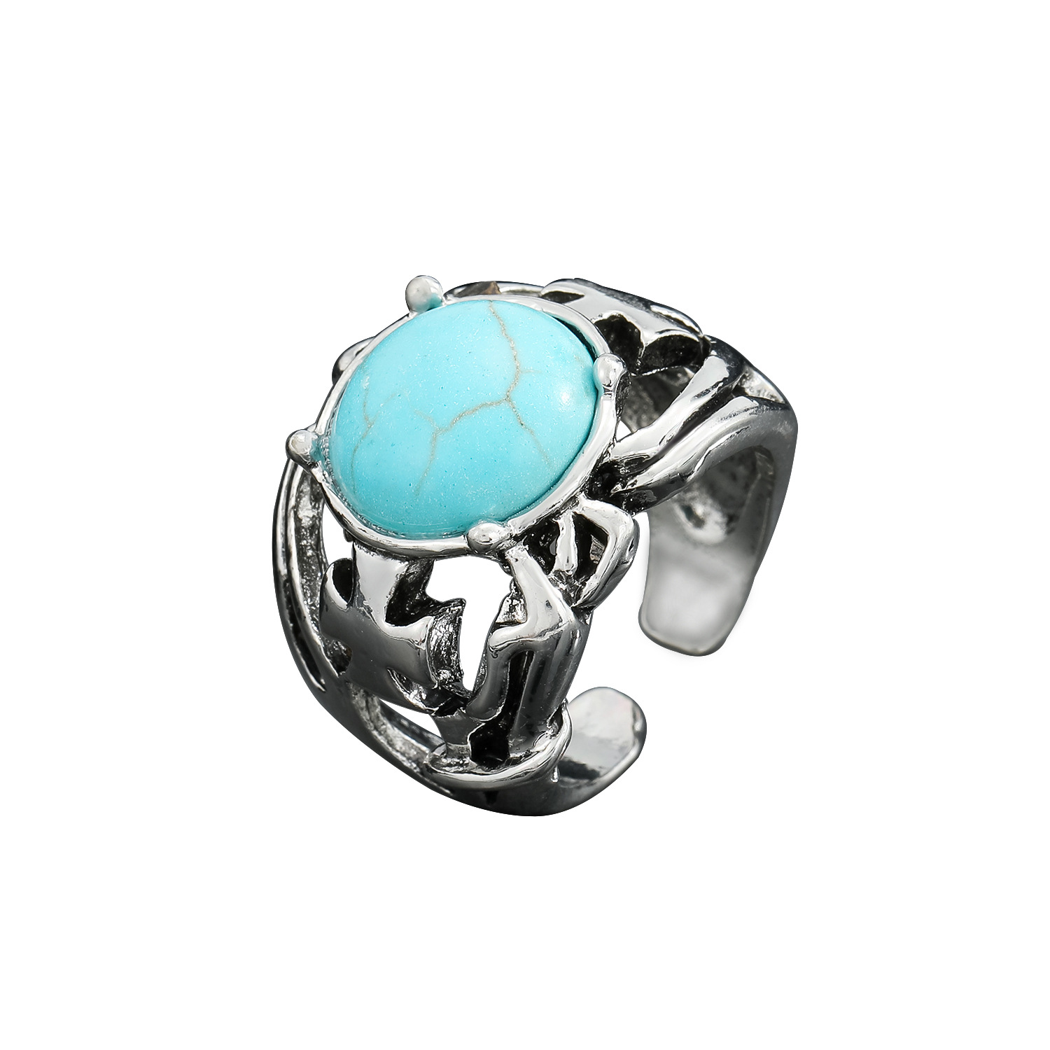 retro trend punk ring resin texture sapphire open ring