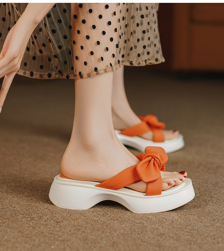 Ženske ljetne papuče s ružičastom mašnom i debelim potplatom, modne sandale i papuče na platformi_voghion.com