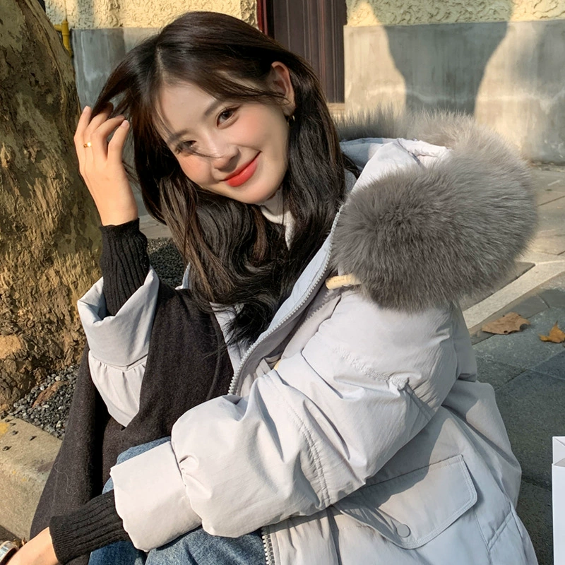 Long down jacket with hood, duck down