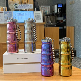 跨境竹节钛杯内外纯钛高级感保温杯高颜值牛奶杯便携随行礼品杯