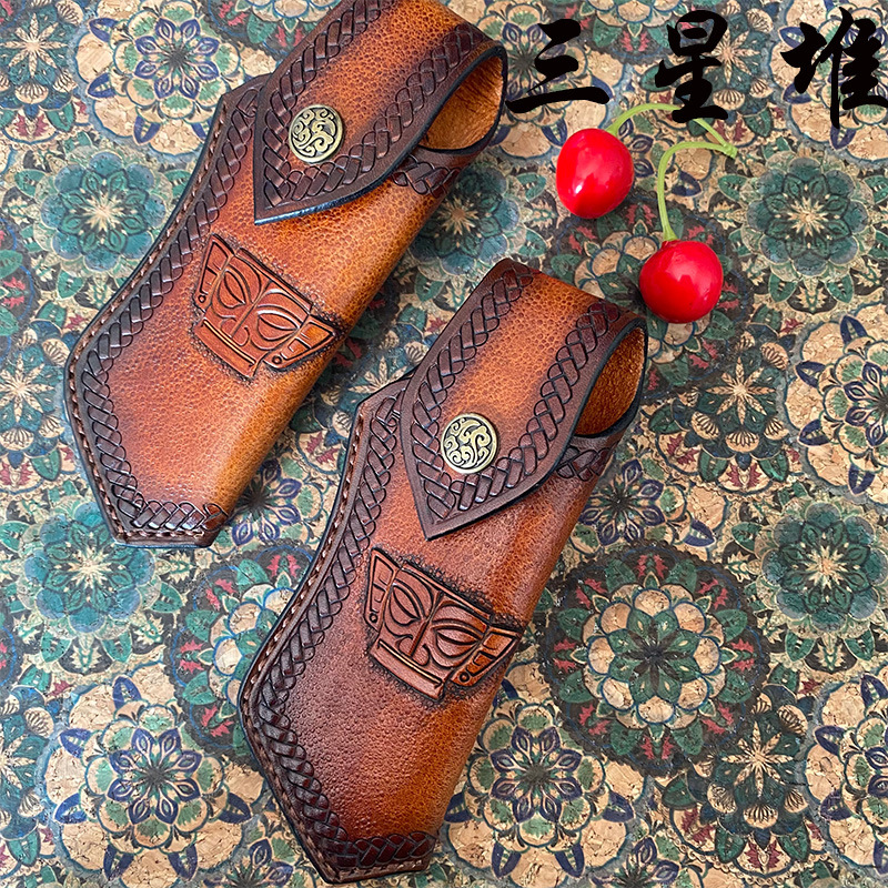 刀 折叠水果刀 刀具 通用折刀刀鞘牛皮材质46g手工制作