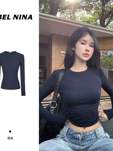 Threaded velvet 200g long-sleeved t-bottomed shirt women's spring and autumn new pure color inner shoulder round neck slim top