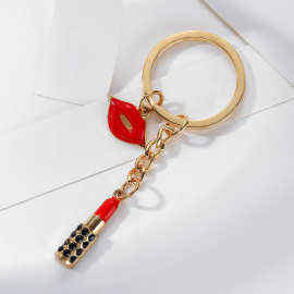 韩版创意可爱水钻口红汽车钥匙扣女包挂件金属钥匙链圈小礼品配件
