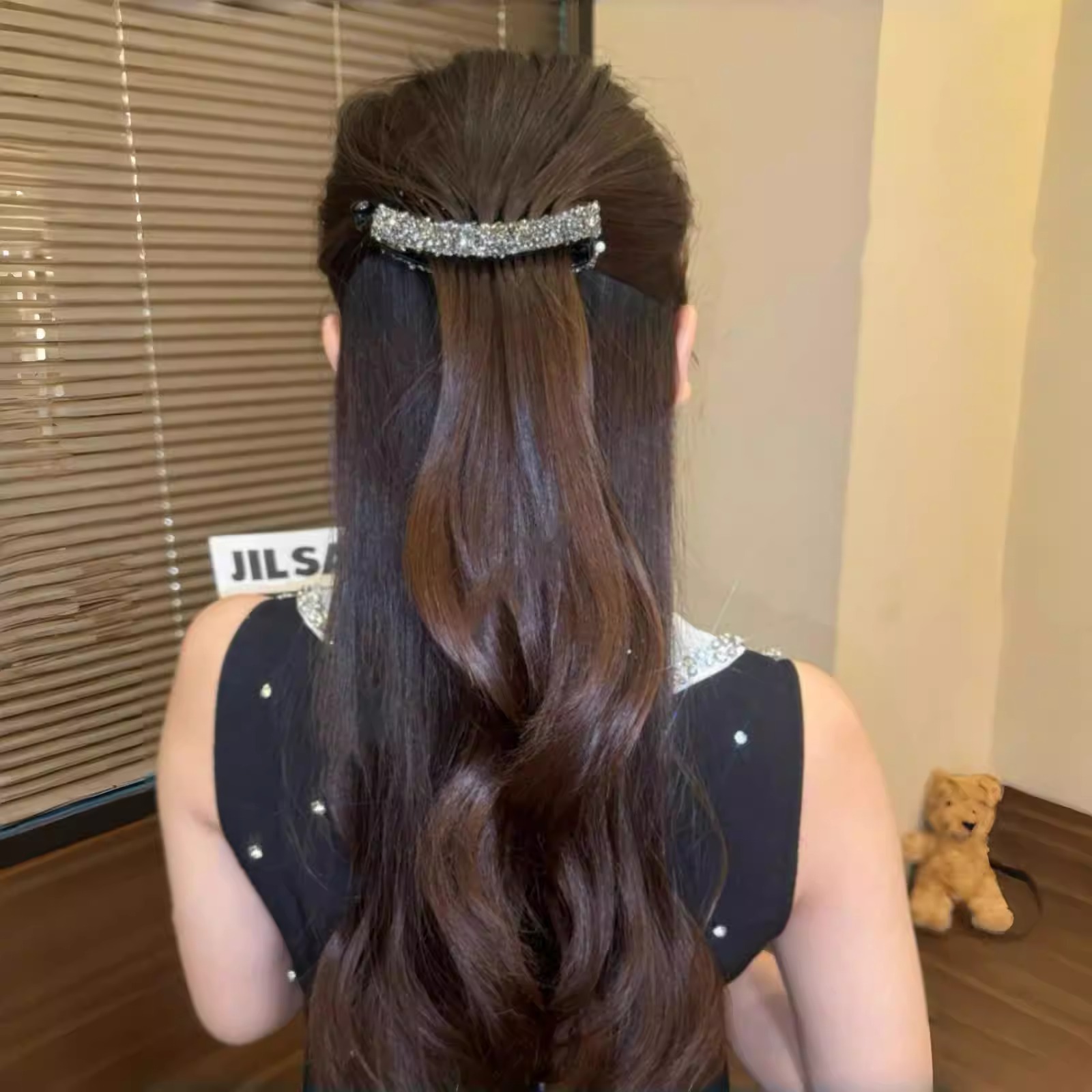 Coreano brillo de diamante banano clip de cabello de mujer 2025 nuevo clip de cabello fijo de cola de caballo alto clip de cabello de cabello flojo