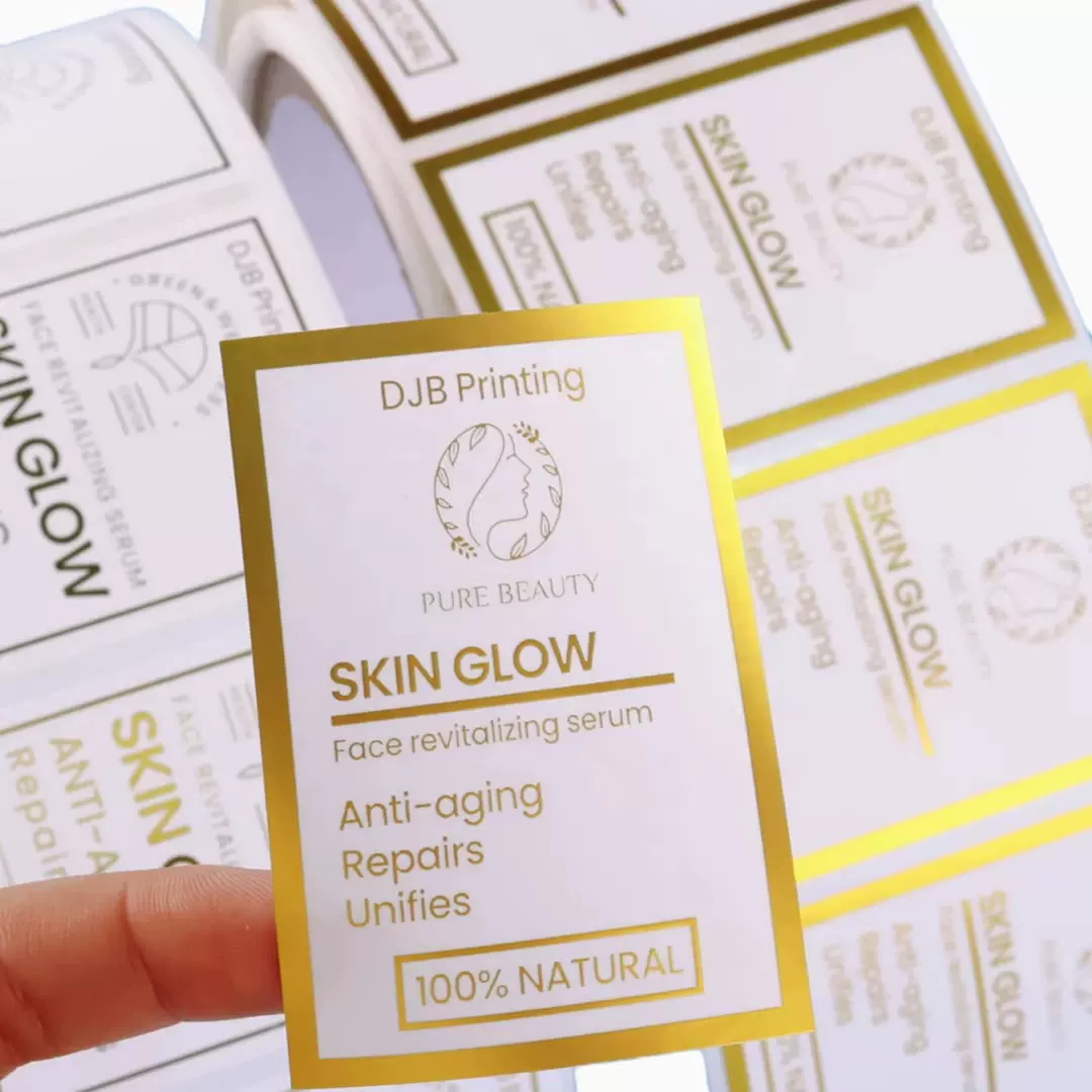 化妆品瓶贴标签精华液卷筒式贴纸防晒面霜烫金标签耐摩擦护肤标签