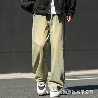 美式加绒加厚秋冬牛仔裤男跨境潮牌欧美高街vibe直筒裤男装宽松