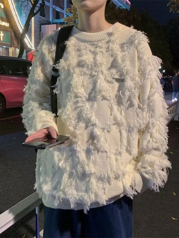 Americano retro borla suéter hombres diseño sentido nicho estilo perezoso alto sentido pareja suéter abrigo Otoño e Invierno