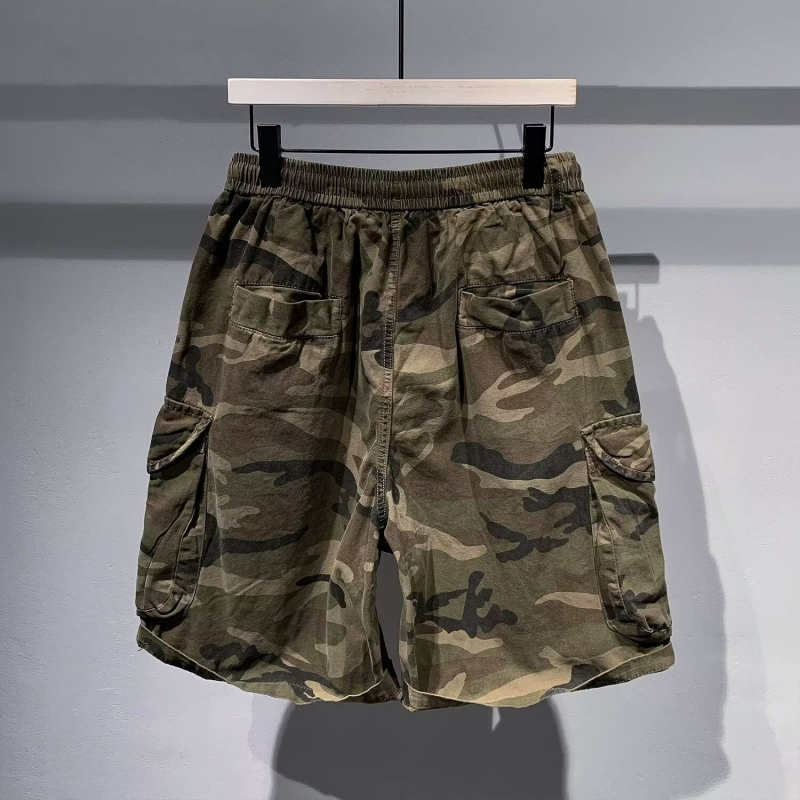 Ретро camouflage летние шорты в стиле хип-хоп, брюки для отдыха, американский стиль, оверсайз, свободный прямой крой