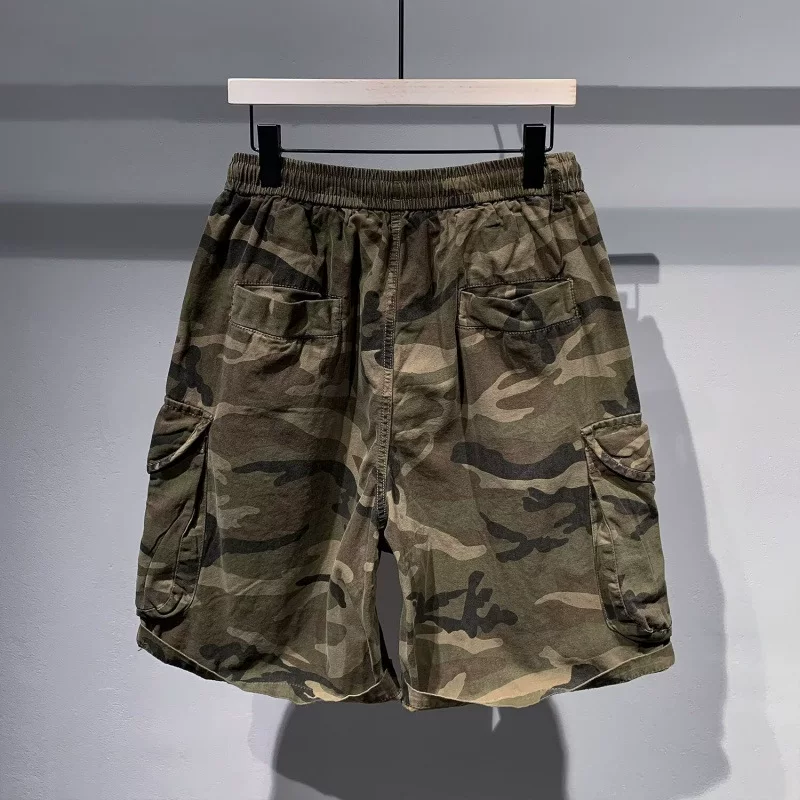 Ретро camouflage летние шорты в стиле хип-хоп, брюки для отдыха, американский стиль, оверсайз, свободный прямой крой