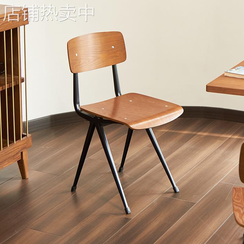 Nordic Industrial Style Dining Chair Retro Iron Chair Solid Wood Minimalist Cafe Bar Commercial Stool Dining Table Chair