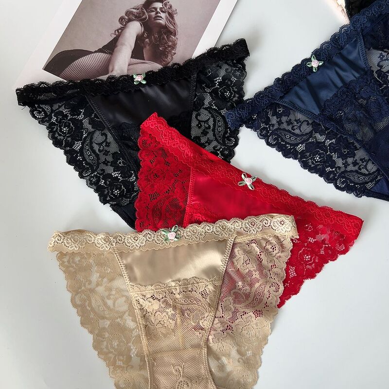 European and American Satin Lace Thong T-Pants Youthful Sweet Sexy Temptation Trendy Fashion Lace-Up Panties Women's Briefs European and American Satin Lace Thong T-Pants Youthful Sweet Sexy Temptation Trendy Fashion Lace-Up Panties Women's Briefs